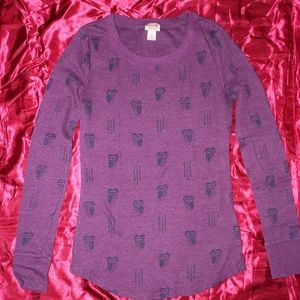 Mossimo  Purple Owls Long Sleeve TShirt Small